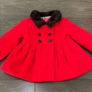 London Fog Red Pea Coat with Faux Fur Collar